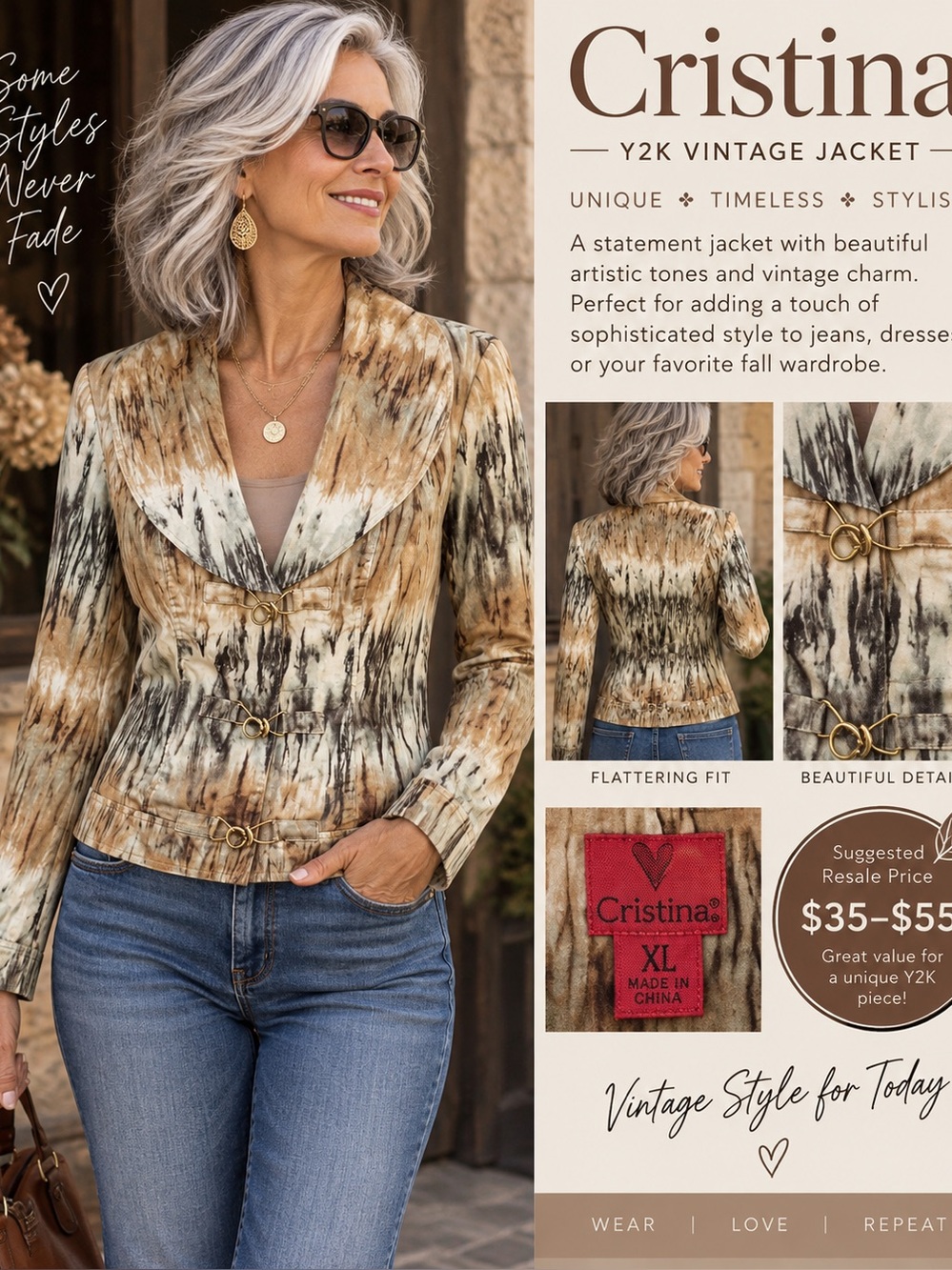 Y2K Women's Two-Tone Brown & Tan Wrap Blazer Jacket